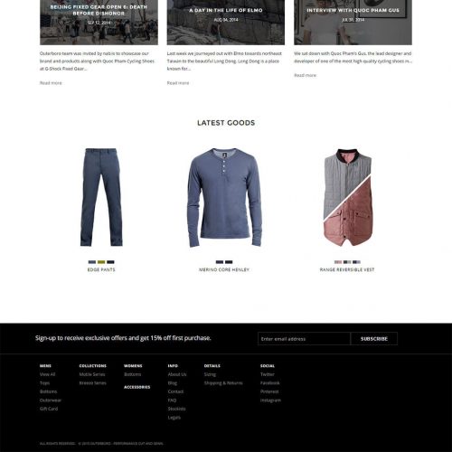 Outerboro Footer - Shopify Clothing Store by Shopify Developers Team