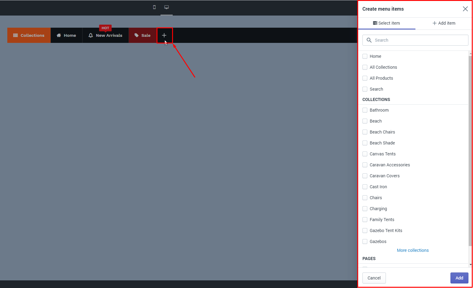 Create and manage menu items