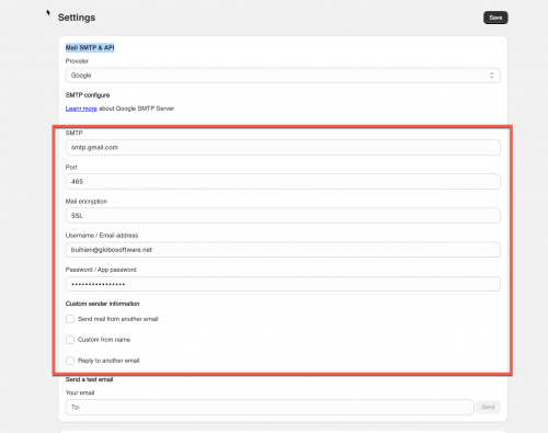 Set up SMTP email