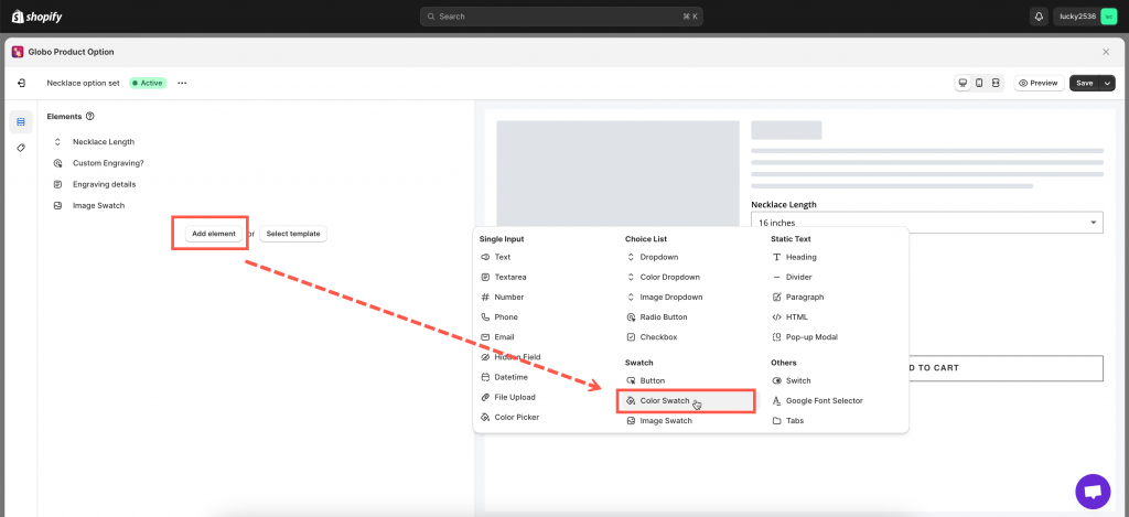 Configure Color Swatch element